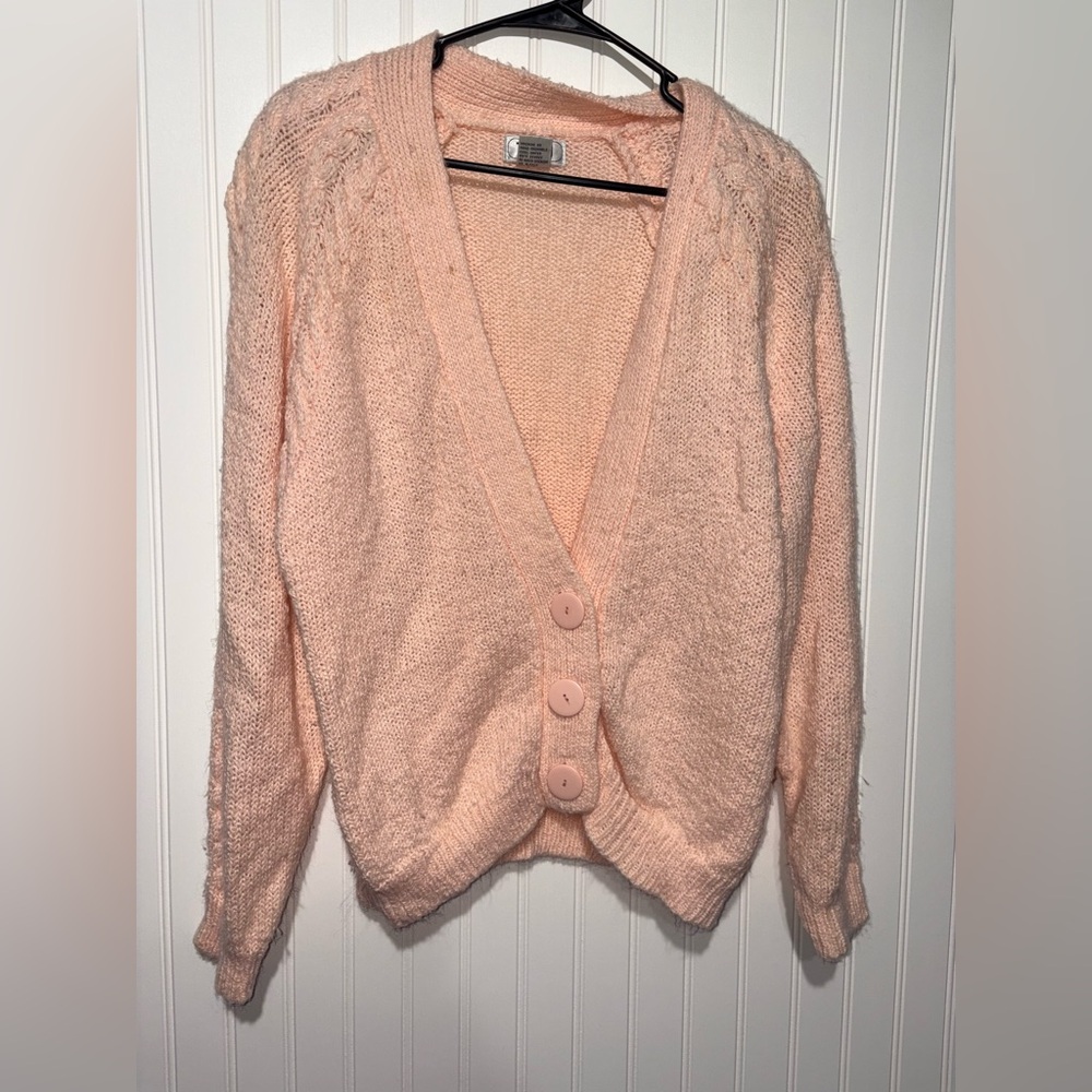 Vintage Peachy Pink Sweater Cardigan| Size Large